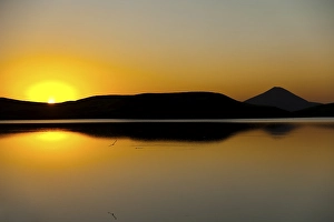 Category Mountain Landscapes Prints: Sunset, crater landscape on Lake Myvatn
