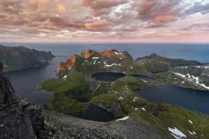 Sunset with dramatic clouds, fjords