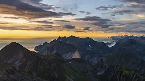 Sunset, evening mood, mountain landscape with fjord