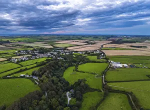 Sunset over Fields and Farms from a drone