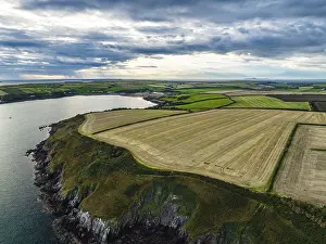 Sunset over Fields and Farms from a drone