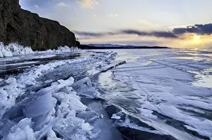 Sunset on ice, Lake Baikal, Olkhon Island