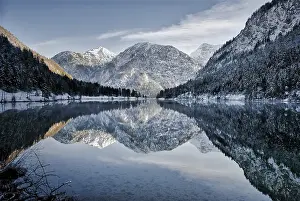 Sunset from lake in winter, Plansee