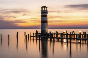 Sunset, lighthouse at sunset, long exposure