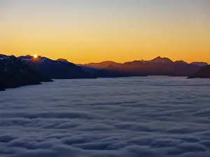 Sunset in the mountains, in the Fog Sea valley