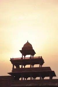 Sunset at Panch Mahal in Fatehpur Sikri built during second half of 16th century made from red sandstone