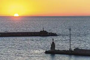 Sunset over Port of Livorno, Mediterranean Sea