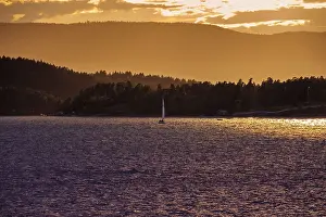 Sunset with sailboat, Oslofjorden, Norway