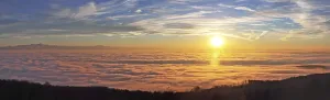 Sunset in a sea of fog over Lake Constance