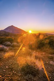 Sunset, Volcano Teide and volcano landscape