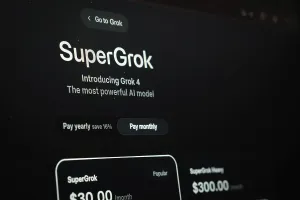 SuperGrok advertisement for Grok 4 with payment options emphasized