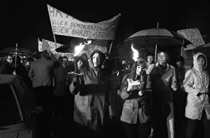 Supporters and friends of the SPD/FDP government coalition demonstrated in Bonn on 26 April 1972 with a torchlight
