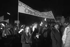 Supporters and friends of the SPD/FDP government coalition demonstrated in Bonn on 26 April 1972 with a torchlight