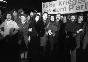 Supporters and friends of the SPD/FDP government coalition demonstrated in Bonn on 26 April 1972 with a torchlight