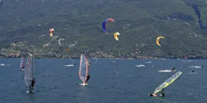 Surfers on Lake Garda, Italy, Europe