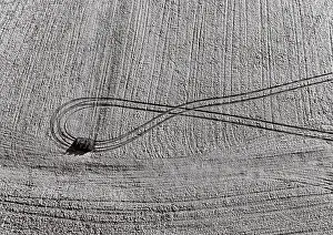 SW shot, tracks on a meadow covered with hoarfrost