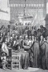 The swearing of the oath of ratification of the treaty of Muenster in 1648