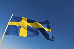 Category Scandinavia Prints: Swedish flag blowing in the wind
