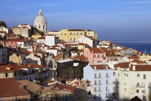 Sweeping view over Alfama district in the city of Lisbon in Portugal
