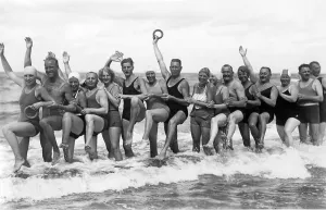 Swimming fun in the sea, historical photo