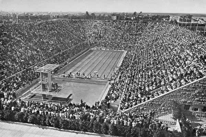 The swimming stadium on the Reichssportfeld during the competitions of the XI Olympiad
