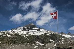 Swiss flag, Galenstock, view from Furka Pass