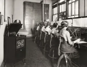Switchboard operators listening to the Edison's phonograph