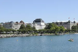Switzerland: The Bellevue Place in front of the Opera of Zurich City at the lake<br> Switzerland