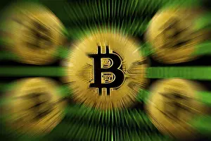 Symbol image digital currency, gold physical coins Bitcoin