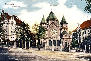 The synagogue, Stephansplatz with Luisenhaus, Chemnitz, around 1910, postcard, Saxony, Germany, digitally enhanced reproduction from a historical original, around 1900, public domain, Europe