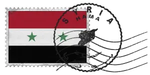 Syria Hama Stamp with National Flag and Postmark