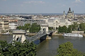 Szechenyi Chain Bridge, St. Stephen's Basilica at back
