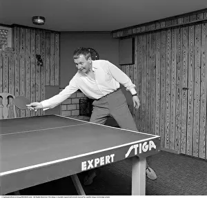 Table Tennis 1967. Singer Thore Skogman (1931-2007) pictured playing table tennis in the basement room of his house