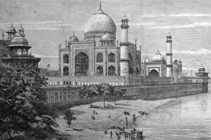 Taj Mahal in Agra, India, historic illustration