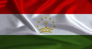 Tajikistan flag with cloth textured background