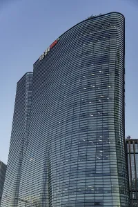 Tall glass buildings in urban space