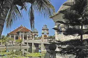 Taman-Ujung water palace with lotus pond and stone bridge, Bali, Indonesia, Asia
