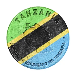 Tanzania Flag Button with Map, Retro Style