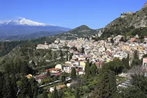 Taormina, view of the city and the volcano Etna from the ancient theatre