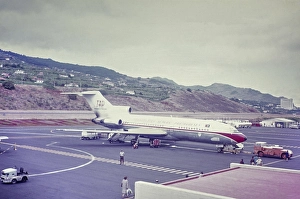 TAP Boeing 727 and aeroplane at the airport, Funchal, Madeira 1980s