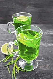 Tarragon lemonade with estragon sprigs