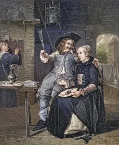 In the tavern, after a painting by Gabriel Metsu