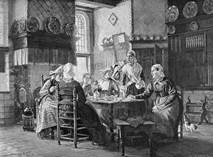 Tea time, illustration from the yearbook Modern Art in Master Woodcuts
