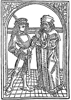 Teacher and pupil, woodcut from Robertus de Euromodio
