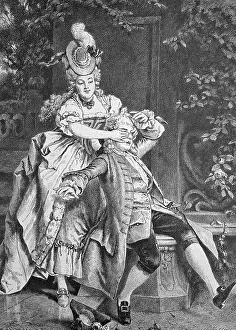 Teasing on a Sunday stroll, historic wood engraving