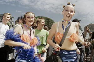Techno fans celebrate during the Love Parade