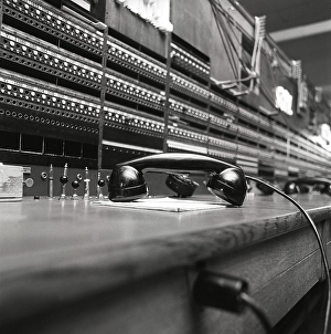 Telephony in the 1970s. Interior from an empty room with a large switchboard visible