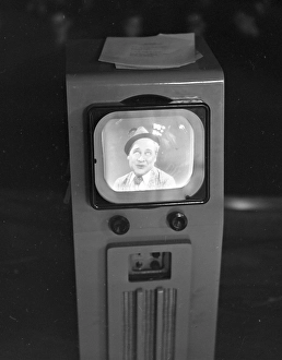 Television in the 1940s. Actor Max Hansen performing on televison 1948. A television broadcast prior national television and for viewing on only 15 tv recievers on the nearby department store NK