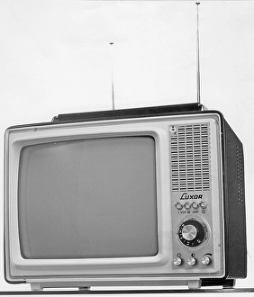 Television in the 1960s. A small possibly portable tv set with double antennas by swedish tv manufacturer Luxor 1968
