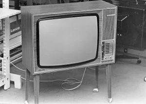 Television in the 1970s. A tv set on legs from the german manufacturer Metz